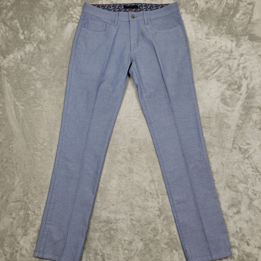 Robert Graham Pants Men's 32x33 Blue Polka Dot Straight Cotton Stretch Casual